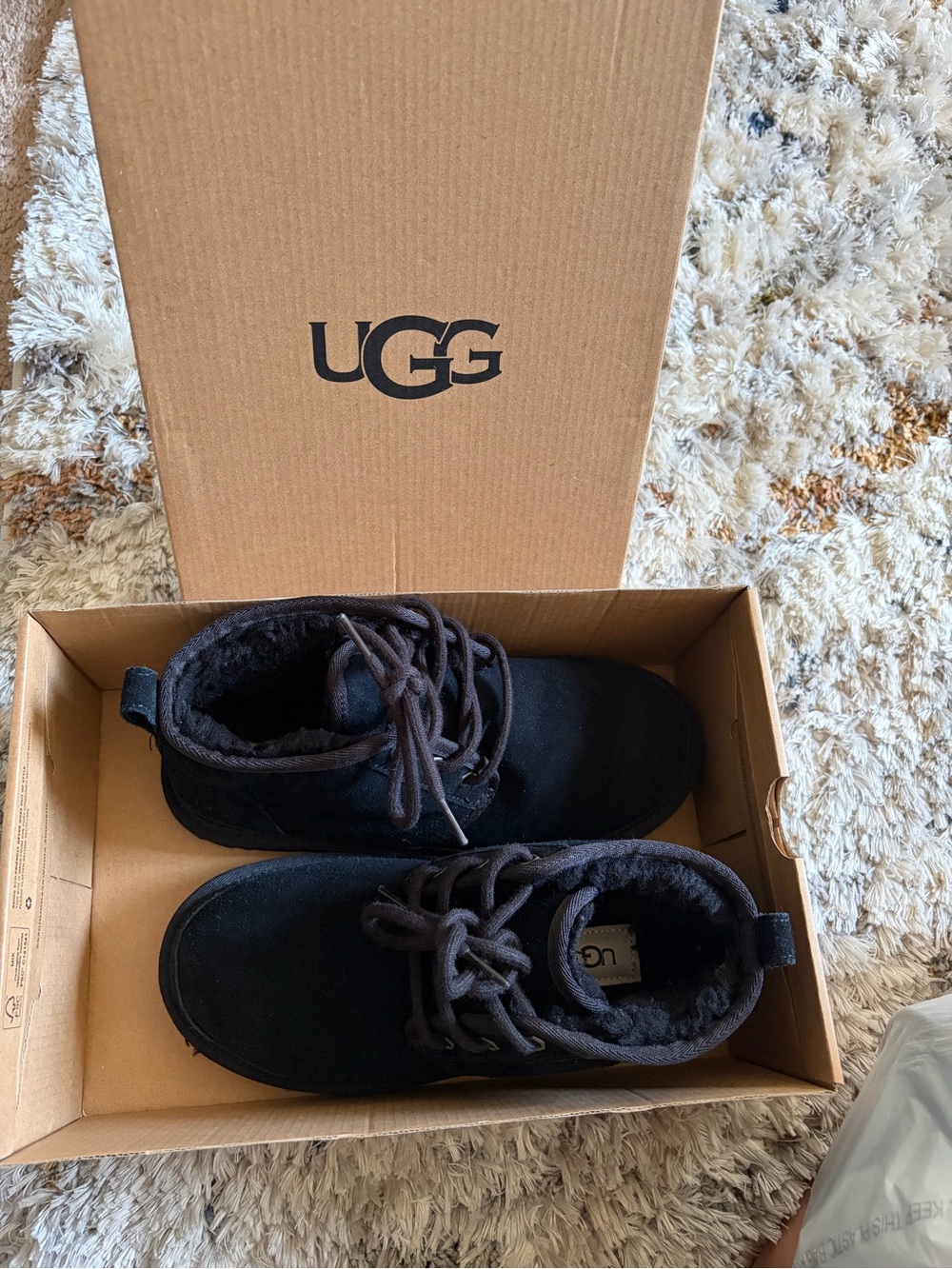 UGG Kids Black Lace-Up Cozy Ankle Boots